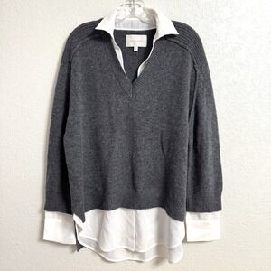 Brochu Walker The Looker Sweater Large Gray Wool Cashmere V Neck